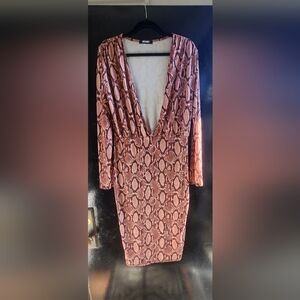 Missguided Snake Print Long Sleeve Dress - Brown and Cream